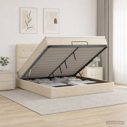 Letto Ottomano con Materasso e LED Crema 180 x 200 cm Tessuto