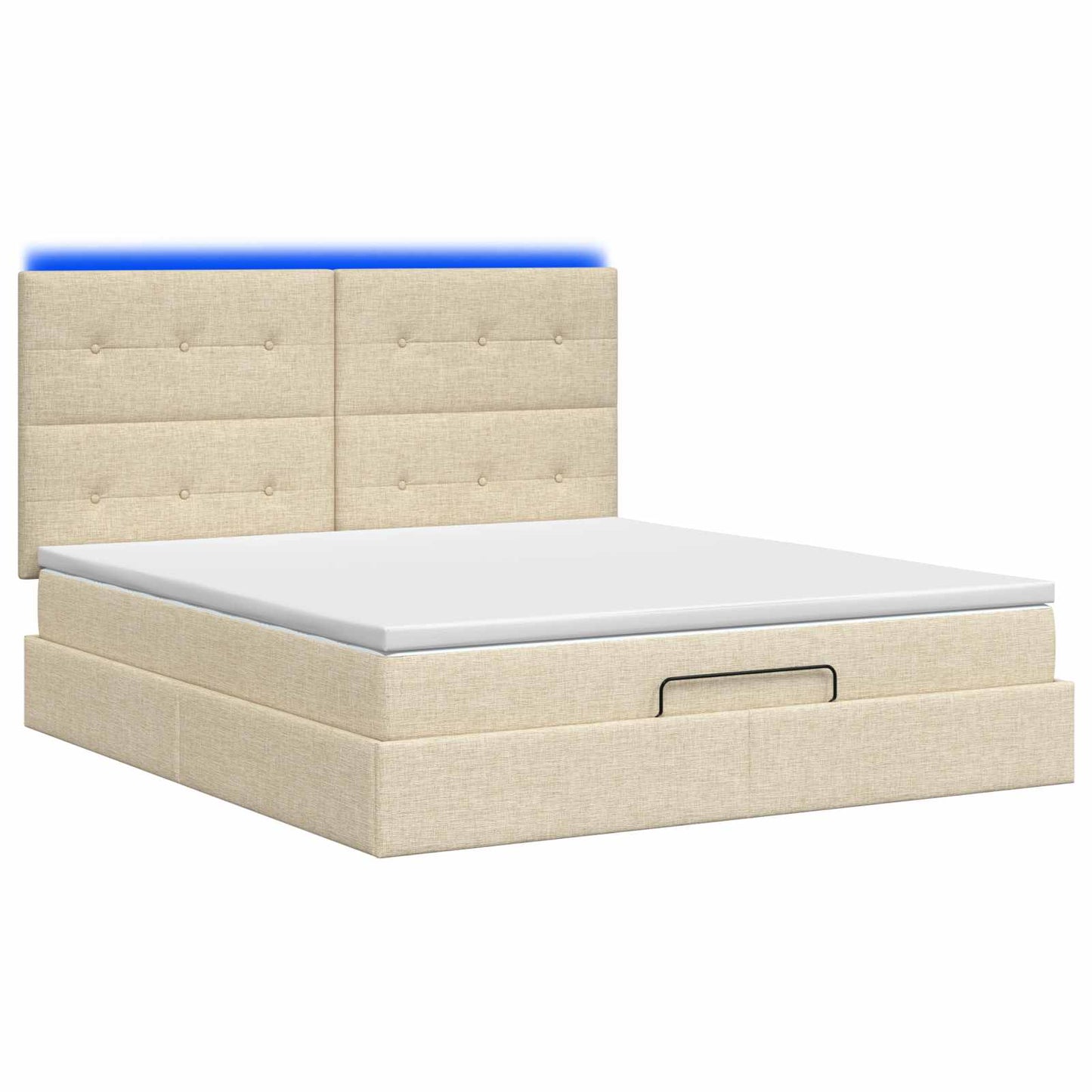 Letto Ottomano con Materasso e LED Crema 180 x 200 cm Tessuto