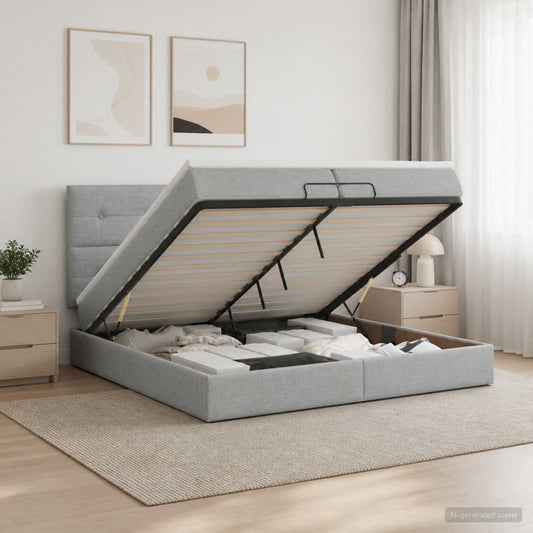 Letto Ottomano con Materasso e LED Grigio Chiaro 200 x 200 cm