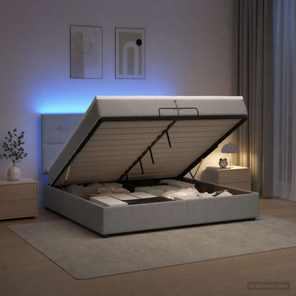 Letto Ottomano con Materasso e LED Grigio Chiaro 200 x 200 cm