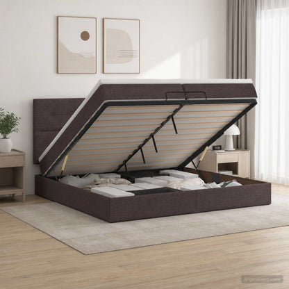 Letto ottomano con materasso Marrone Scuro 200 x 200 cm Tessuto | homemem39