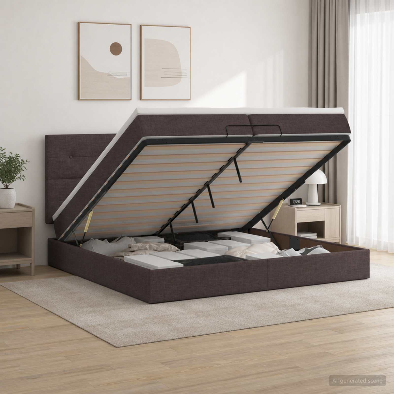 Letto Ottomano con Materasso e LED Marrone Scuro 200 x 200 cm | homemem39