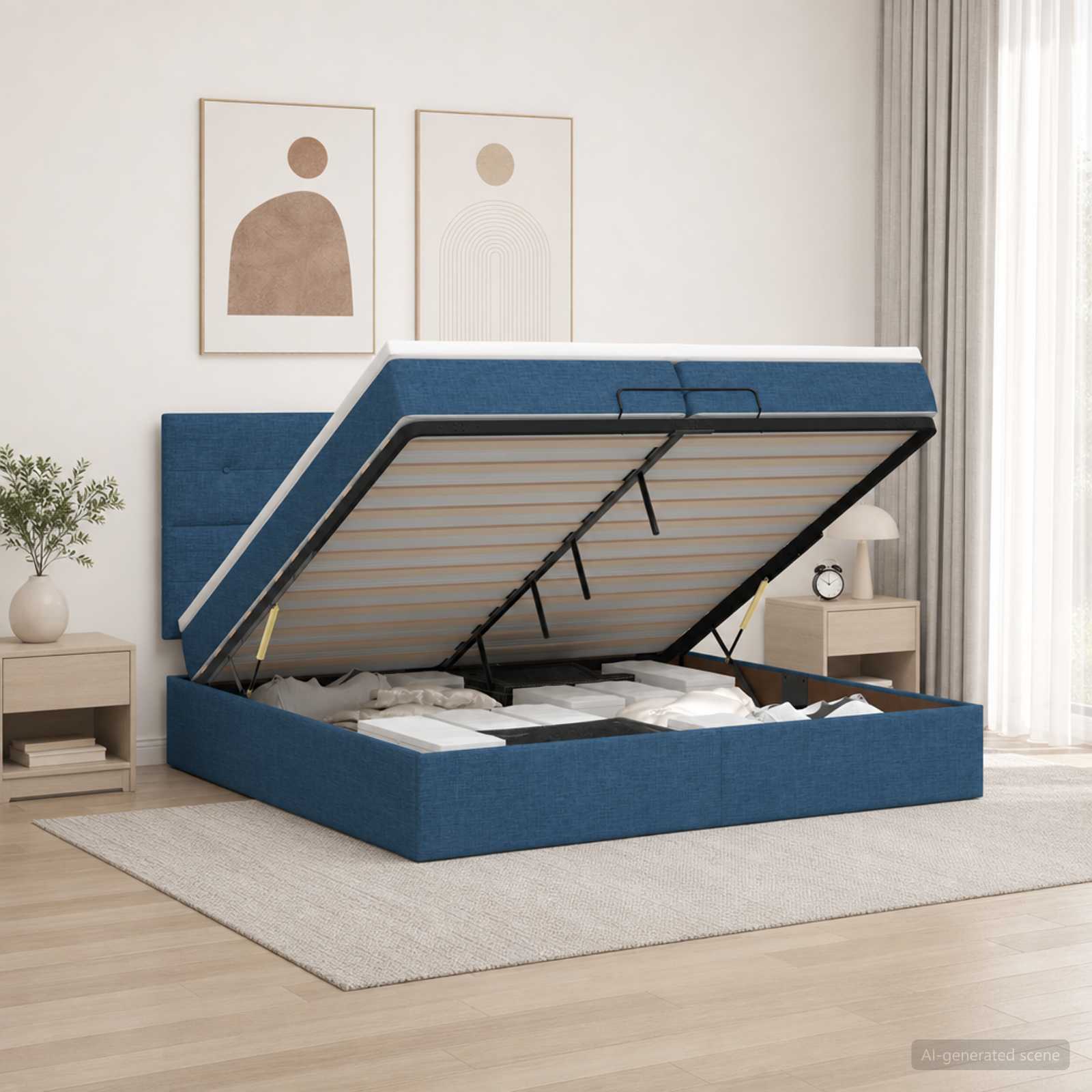 Letto ottomano con materasso Blu 200 x 200 cm Tessuto | homemem39