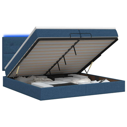 Letto Ottomano con Materasso e LED Blu 200 x 200 cm Tessuto | homemem39