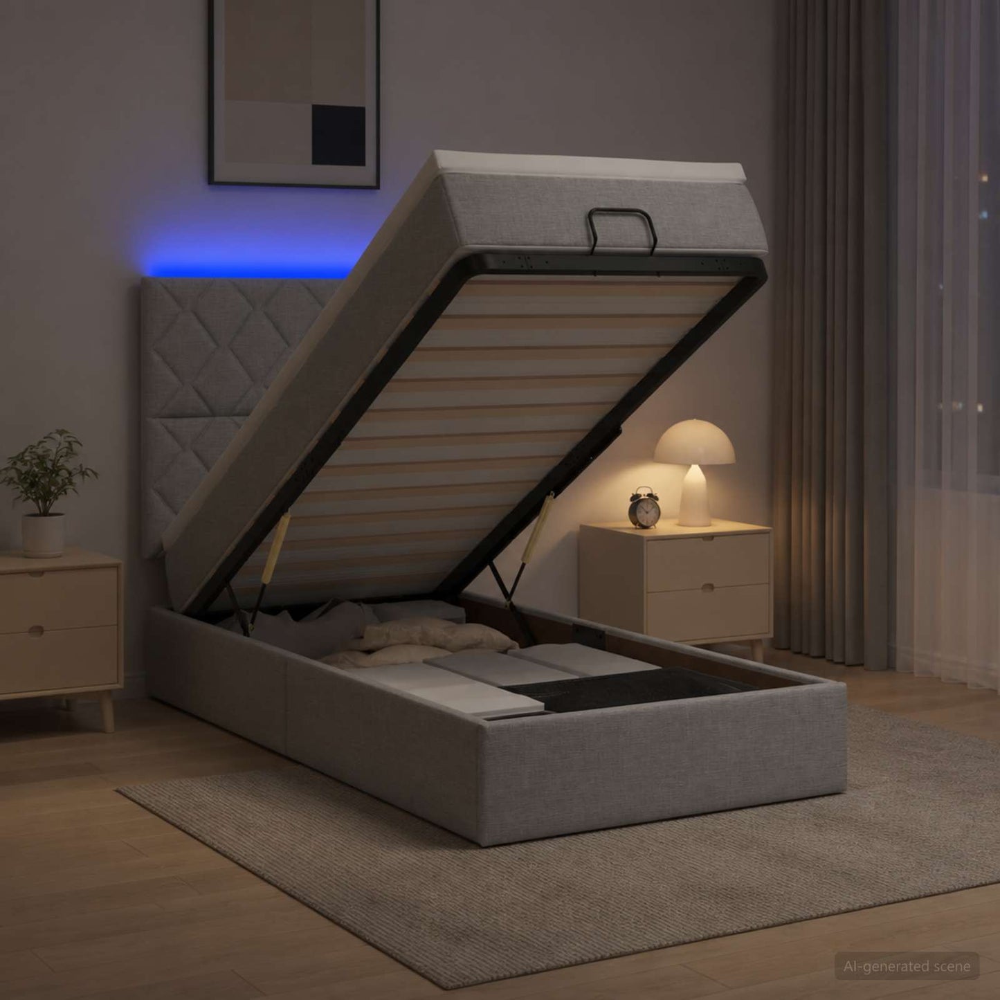 Letto Ottomano con Materasso e LED Grigio Chiaro 100 x 200 cm
