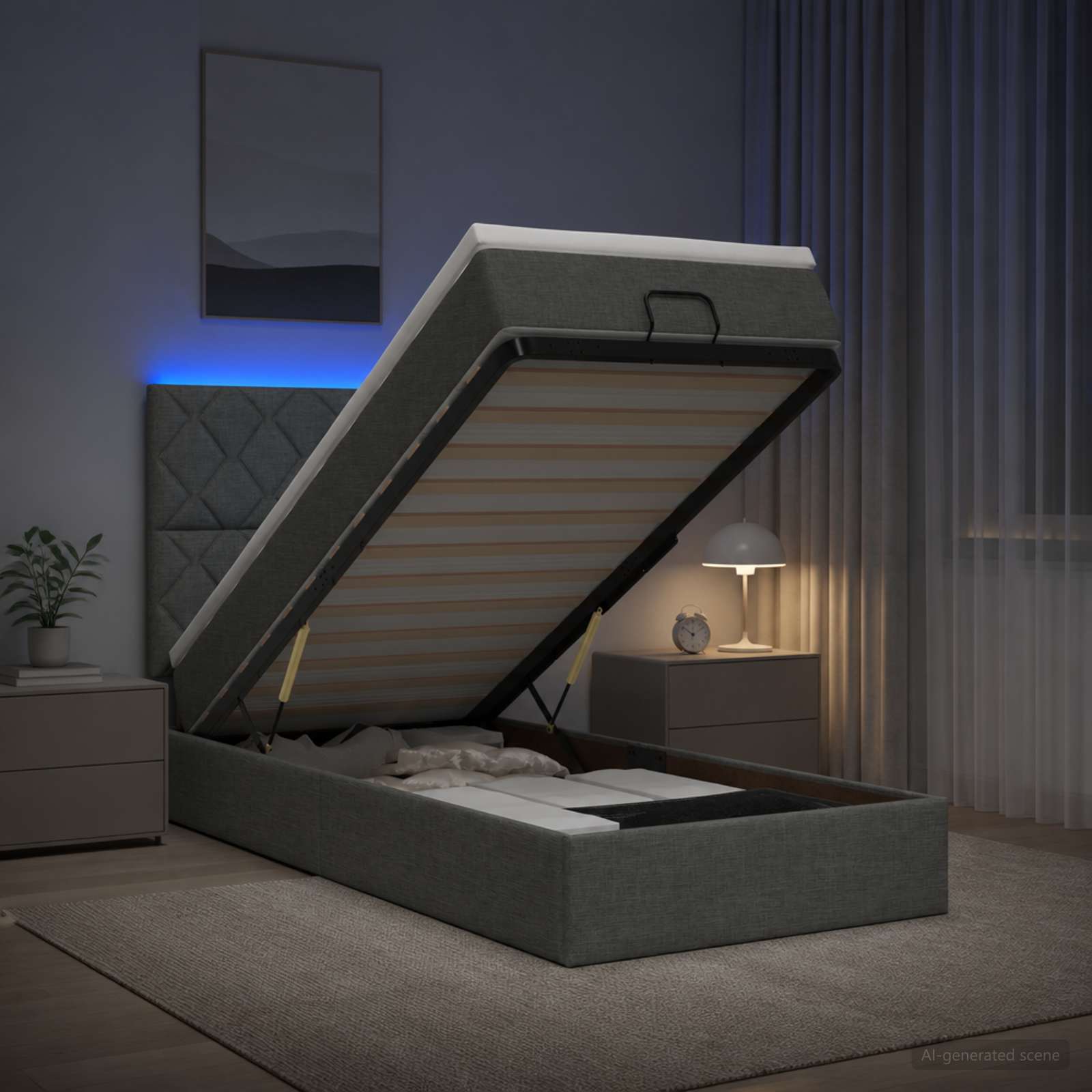 Letto Ottomano con Materasso e LED Grigio Scuro 80 x 200 cm | homemem39