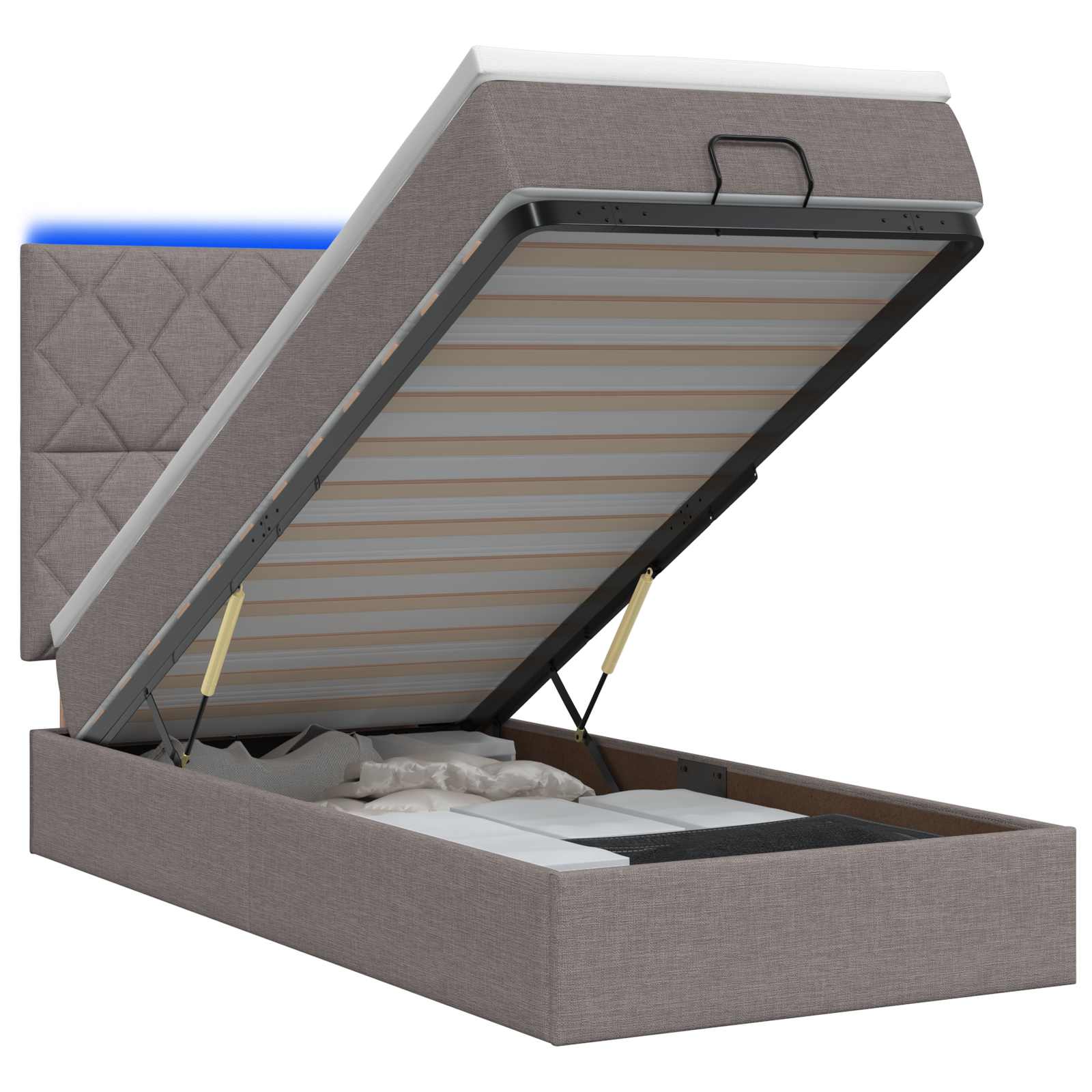 Letto Ottomano con Materasso e LED Tortora 80 x 200 cm Tessuto | homemem39