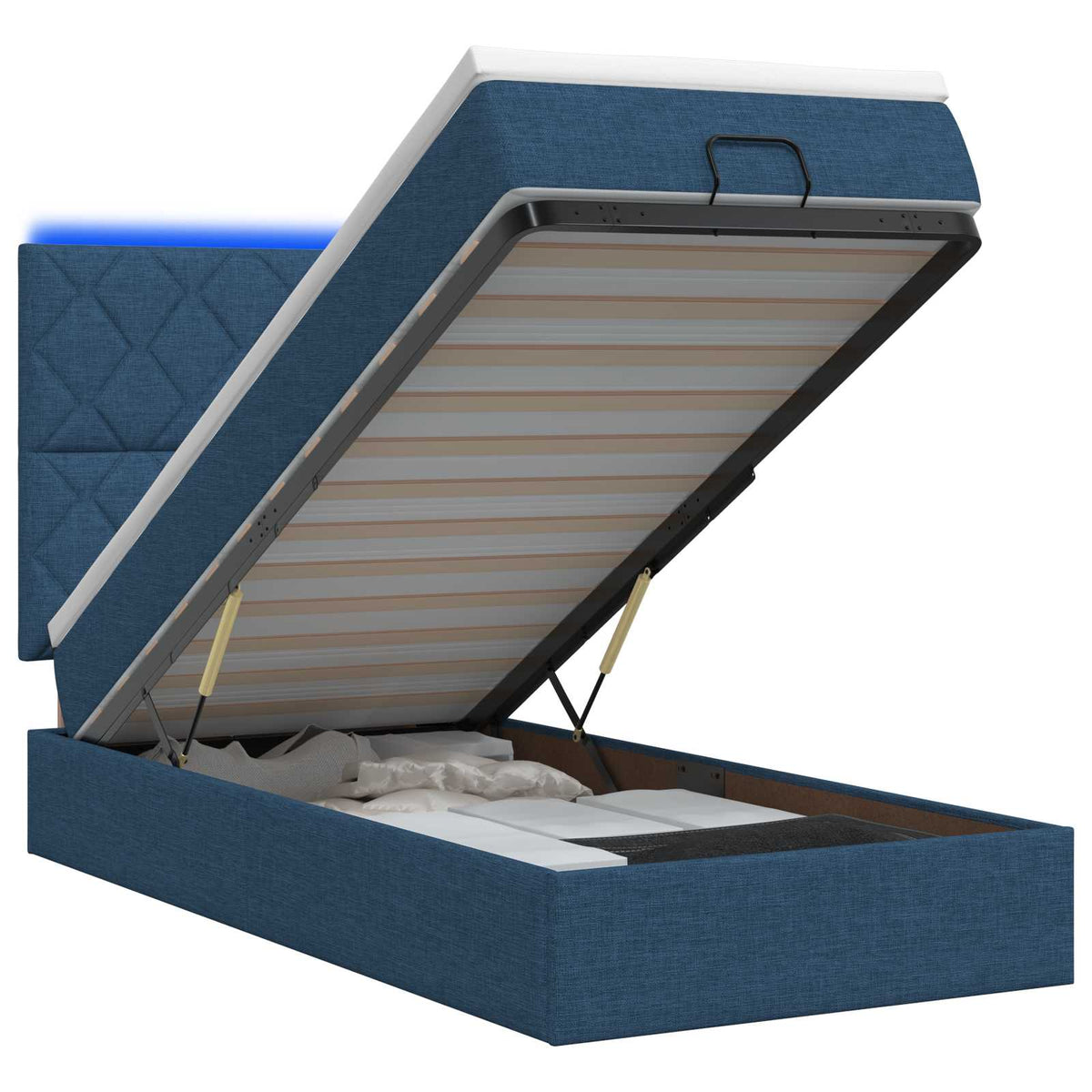 Letto Ottomano con Materasso e LED Blu 80 x 200 cm Tessuto | homemem39