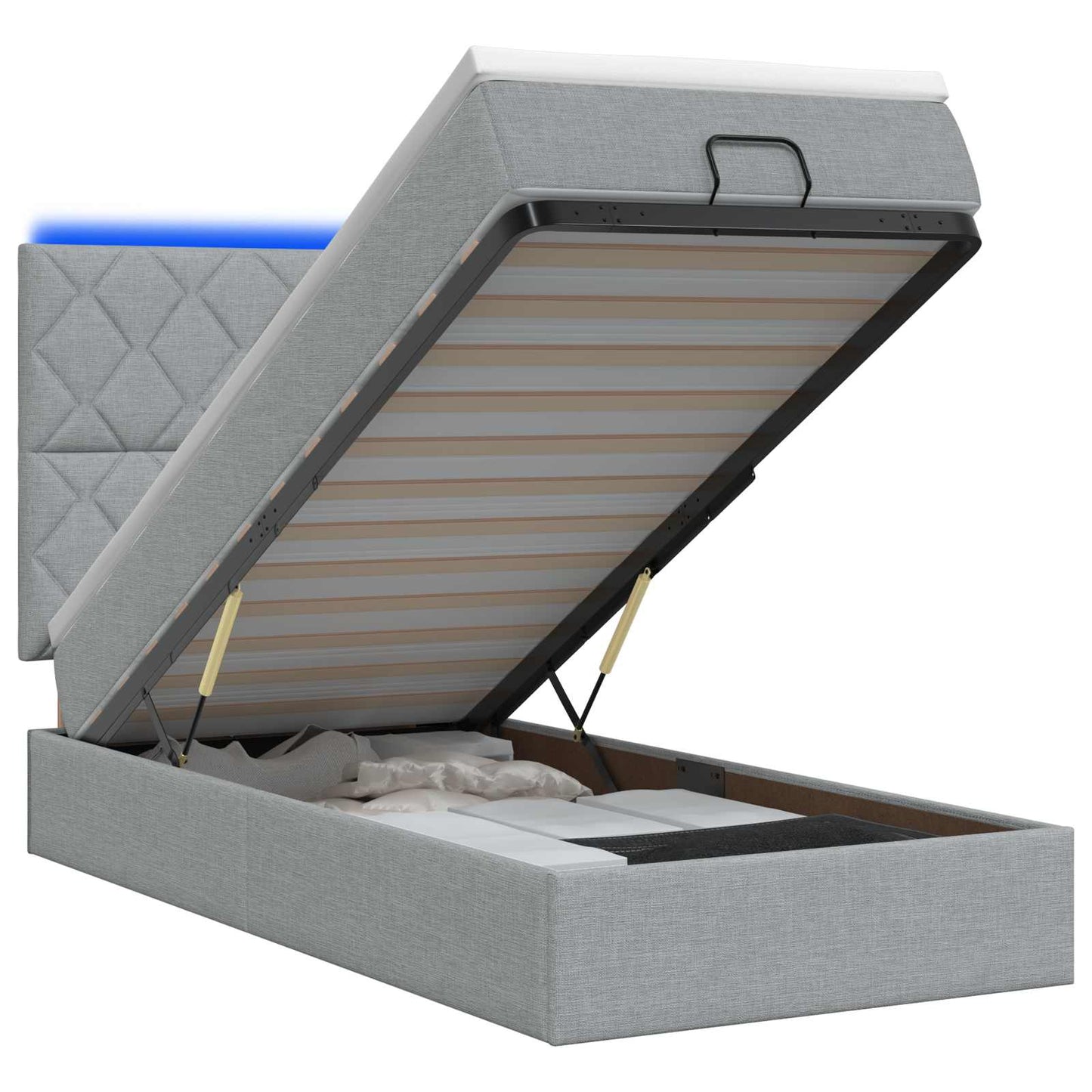 Letto Ottomano con Materasso e LED Grigio Chiaro 100 x 200 cm