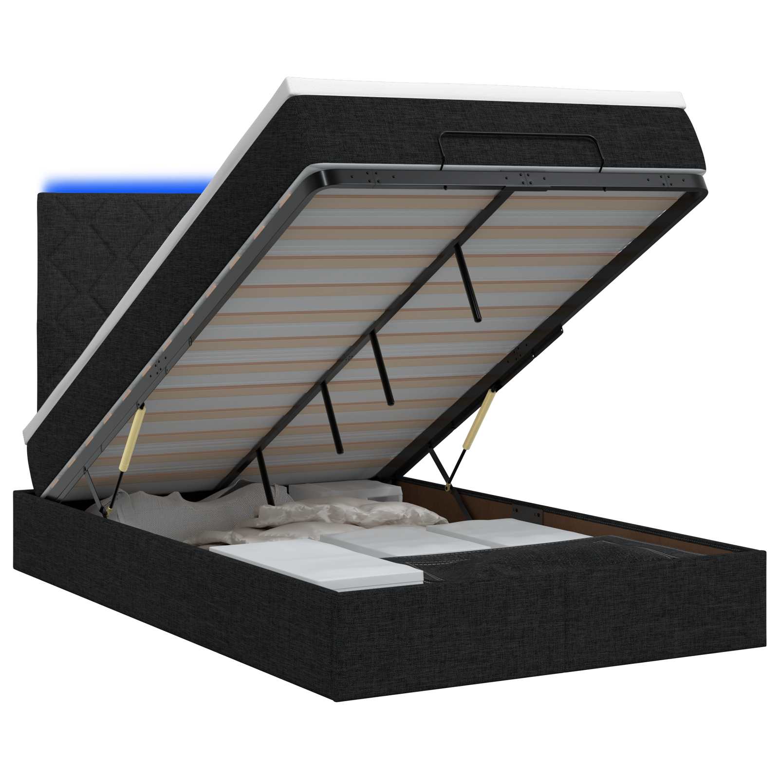 Letto Ottomano con Materasso e LED Nero 120 x 200 cm Tessuto | homemem39