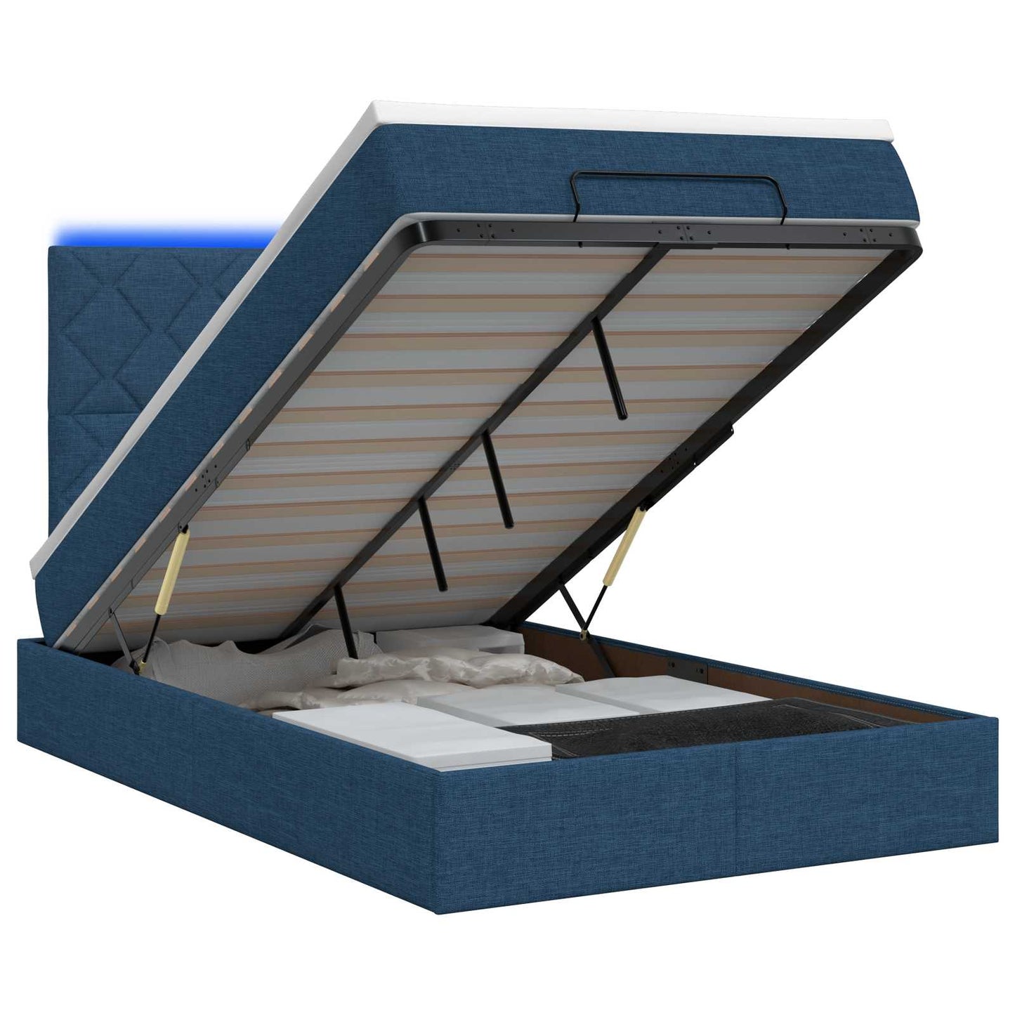 Letto Ottomano con Materasso e LED Blu 120 x 200 cm Tessuto | homemem39