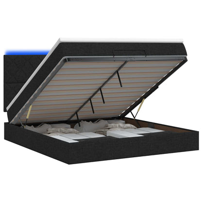 Letto Ottomano con Materasso e LED Nero 140 x 190 cm Tessuto | homemem39