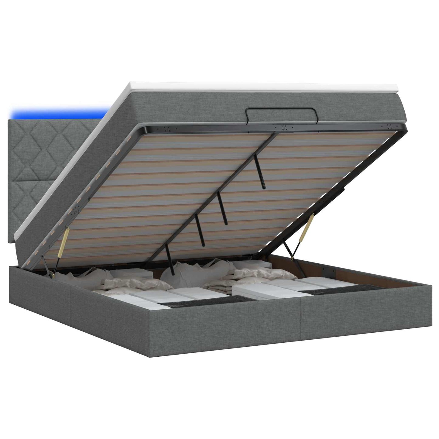 Letto Ottomano con Materasso e LED Grigio Scuro 140 x 200 cm | homemem39