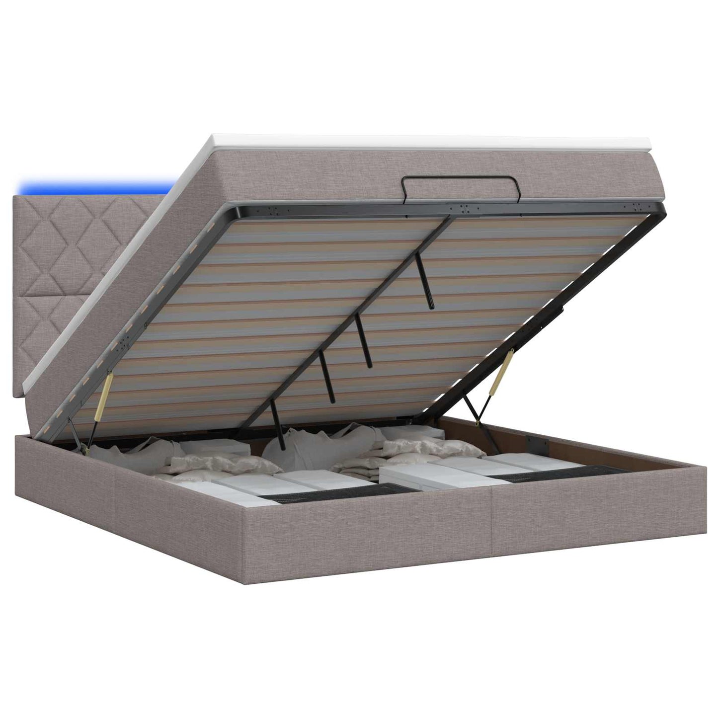 Letto Ottomano con Materasso e LED Tortora 140 x 200 cm Tessuto | homemem39