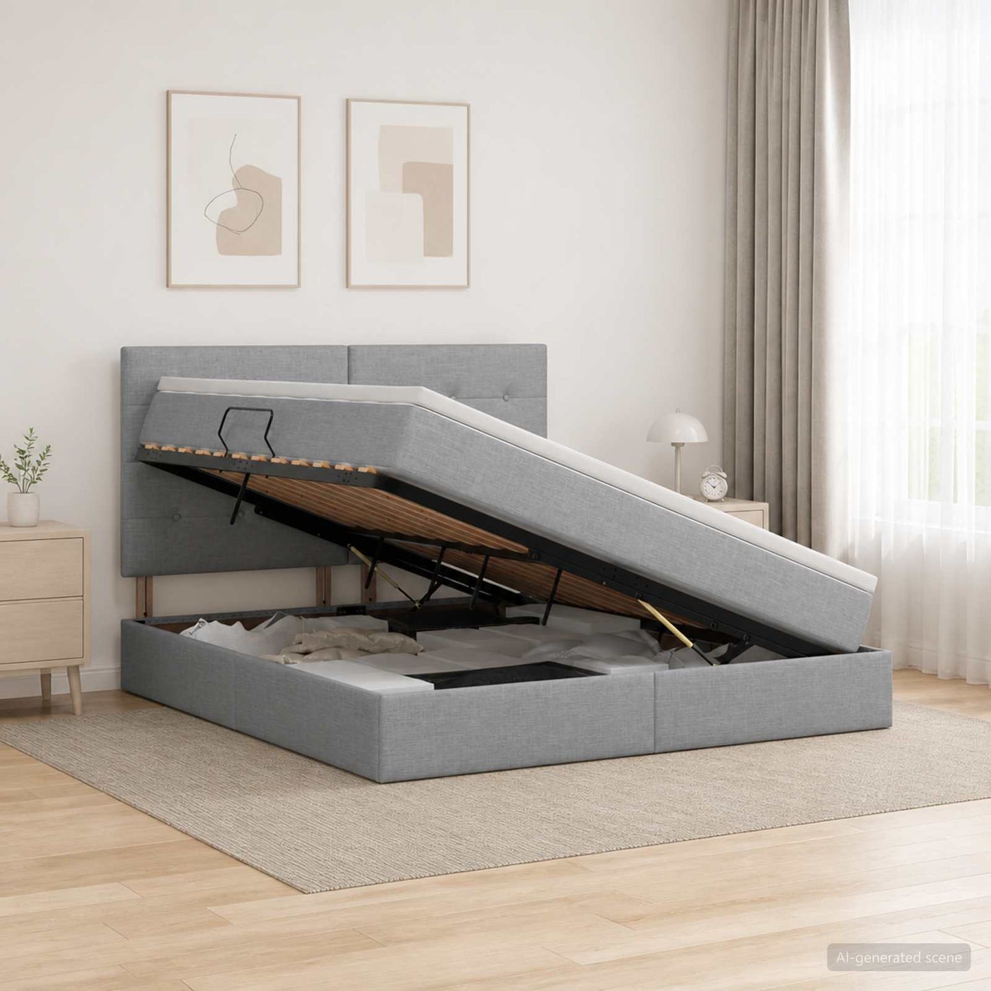 Letto con contenitore e materasso Grigio Chiaro 180 x 200 cm