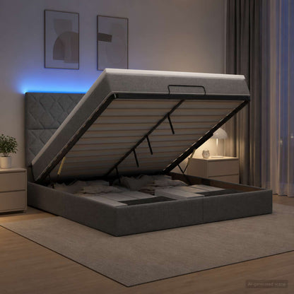 Letto Ottomano con Materasso e LED Grigio Scuro 140 x 200 cm | homemem39