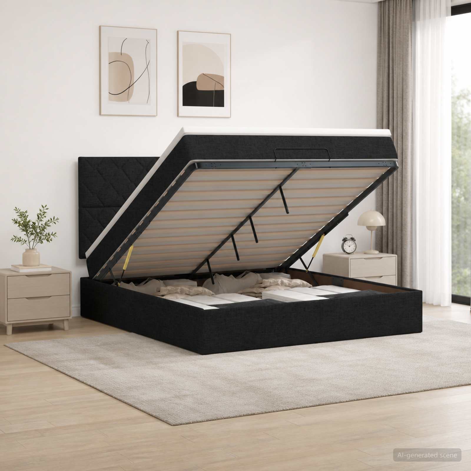Letto ottomano con materasso Nero 140 x 200 cm Tessuto | homemem39
