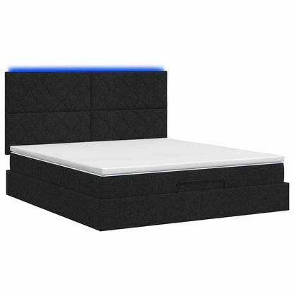 Letto Ottomano con Materasso e LED Nero 180 x 200 cm Tessuto | homemem39