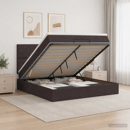 Letto ottomano con materasso Marrone Scuro 140 x 200 cm Tessuto | homemem39