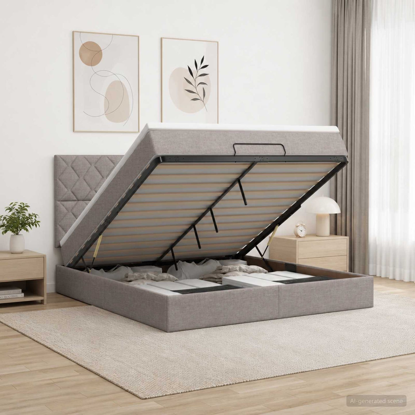 Letto ottomano con materasso Tortora 140 x 200 cm Tessuto | homemem39