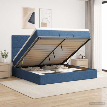 Letto ottomano con materasso Blu 160 x 200 cm Tessuto | homemem39