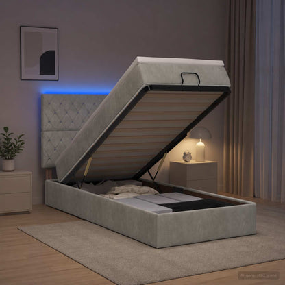 Letto Ottomano con Materasso e LED Grigio Chiaro 80 x 200 cm
