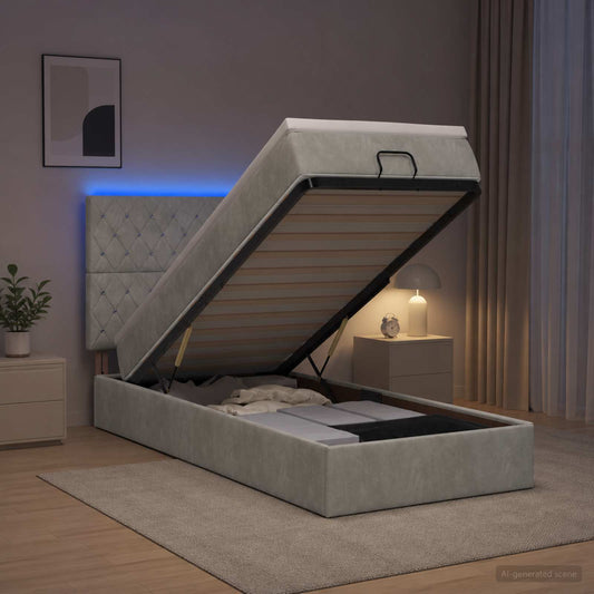 Letto Ottomano con Materasso e LED Grigio Chiaro 80 x 200 cm - homemem39
