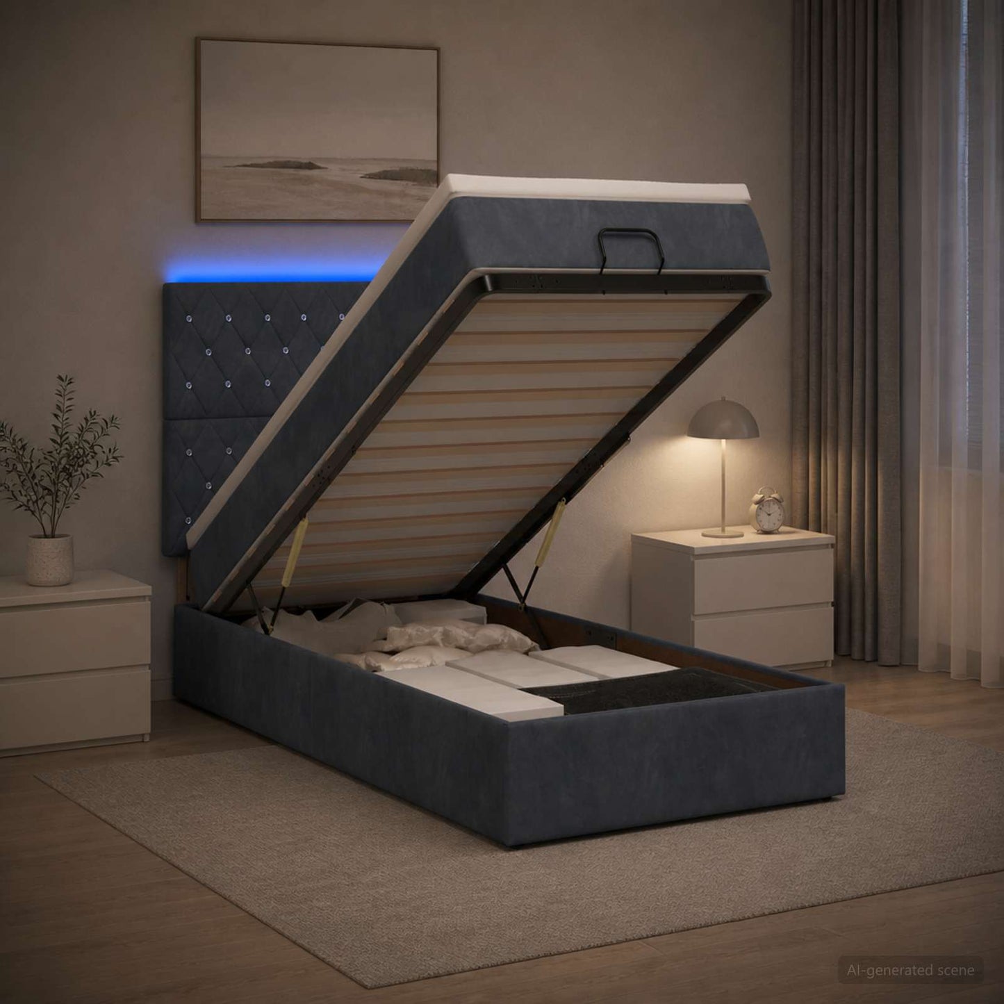 Letto Ottomano con Materasso e LED Grigio Scuro 90 x 190 cm
