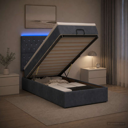 Letto Ottomano con Materasso e LED Grigio Scuro 90 x 190 cm