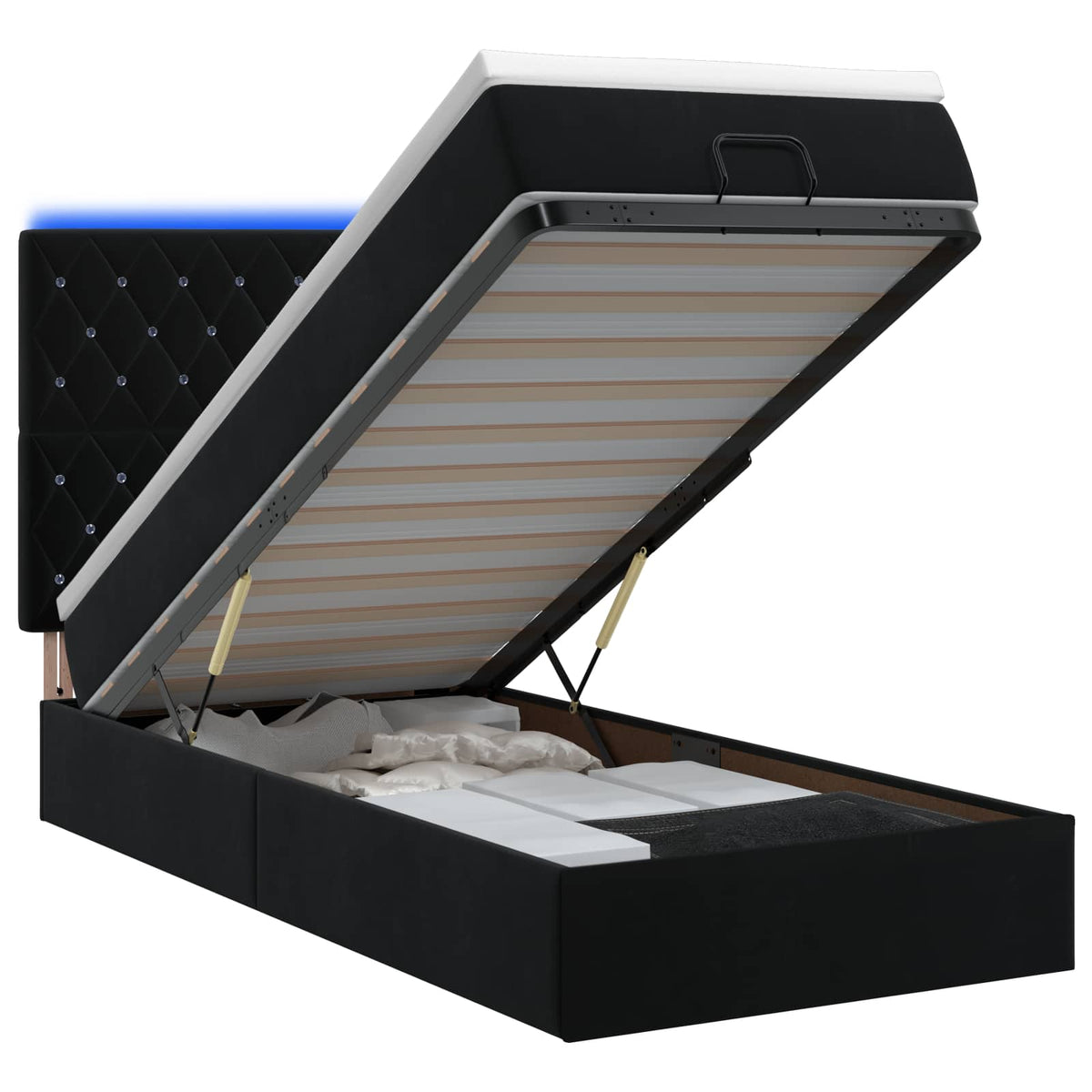 Letto Ottomano con Materasso e LED Nero 90 x 200 cm Velluto | homemem39