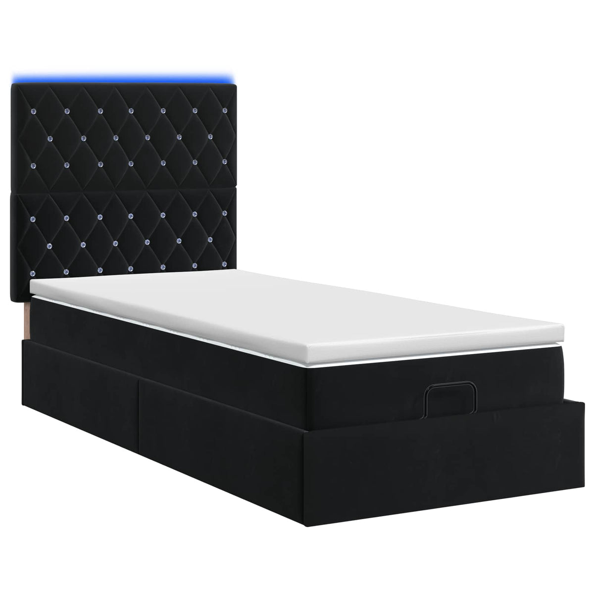 Letto Ottomano con Materasso e LED Nero 90 x 200 cm Velluto | homemem39