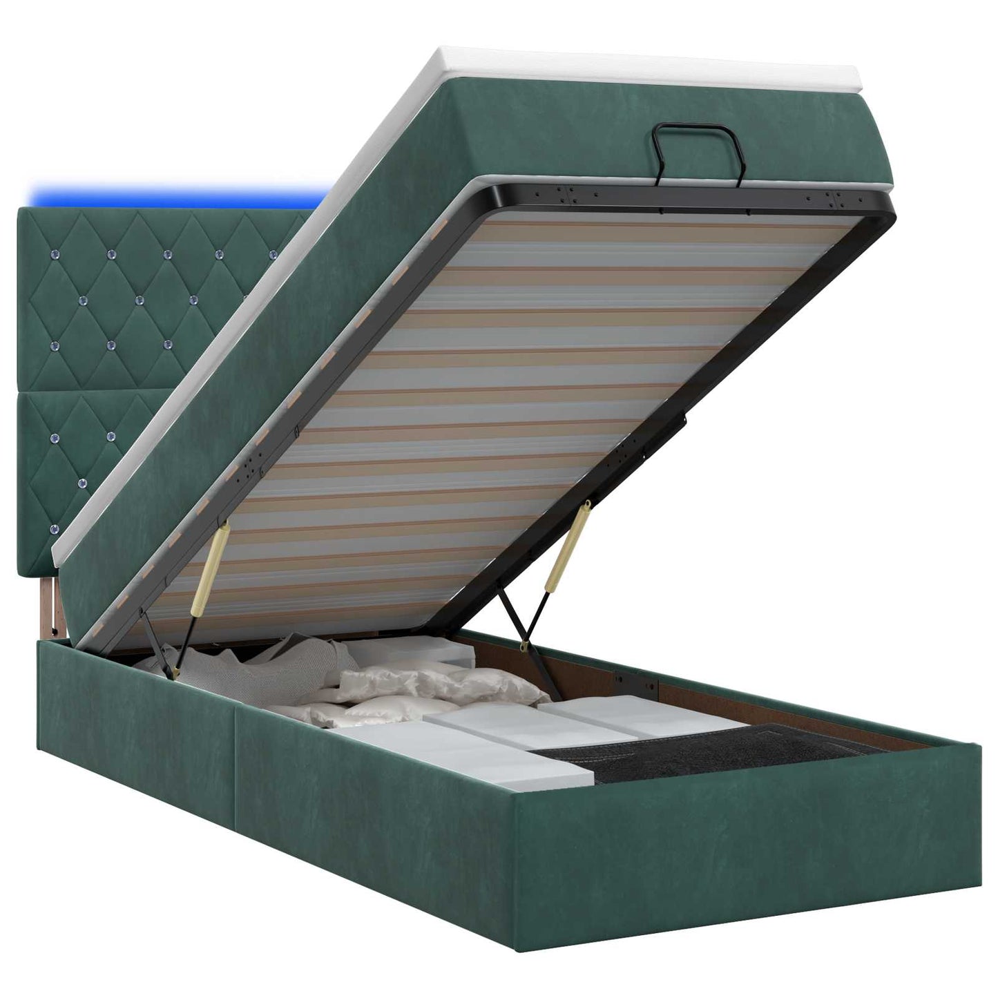 Letto Ottomano con Materasso e LED Verde Scuro 100 x 200 cm