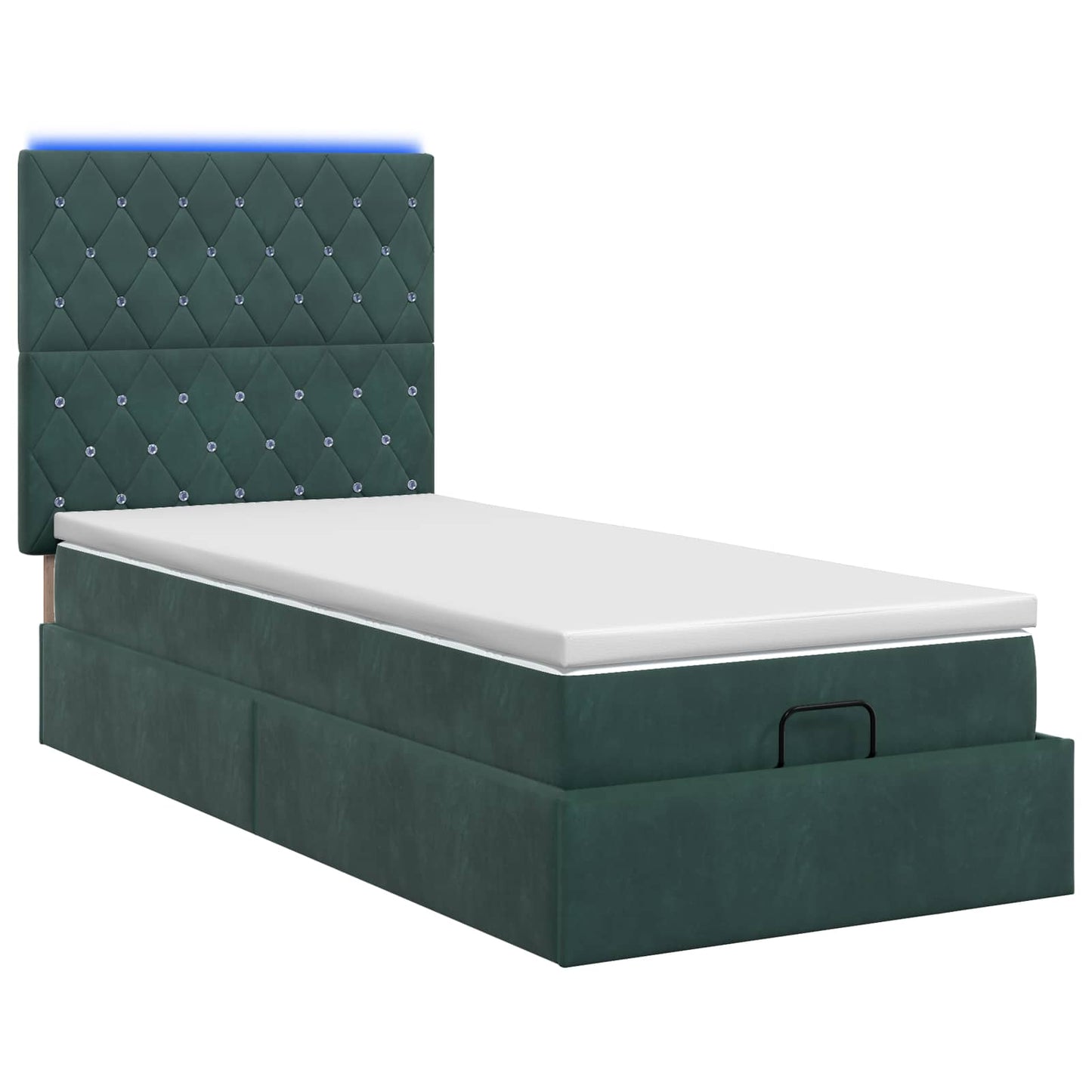 Letto Ottomano con Materasso e LED Verde Scuro 100 x 200 cm | homemem39