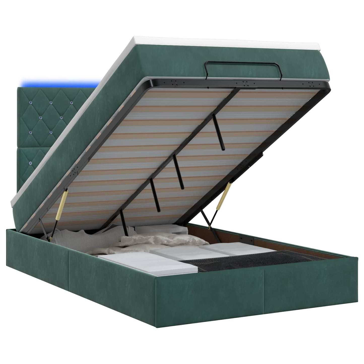 Letto Ottomano con Materasso e LED Verde Scuro 120 x 200 cm