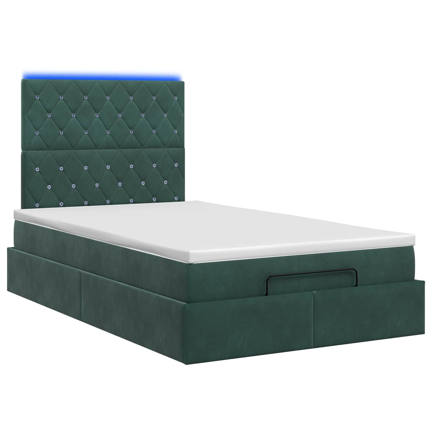 Letto Ottomano con Materasso e LED Verde Scuro 120 x 200 cm