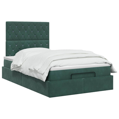 Letto Ottomano con Materasso e LED Verde Scuro 120 x 200 cm