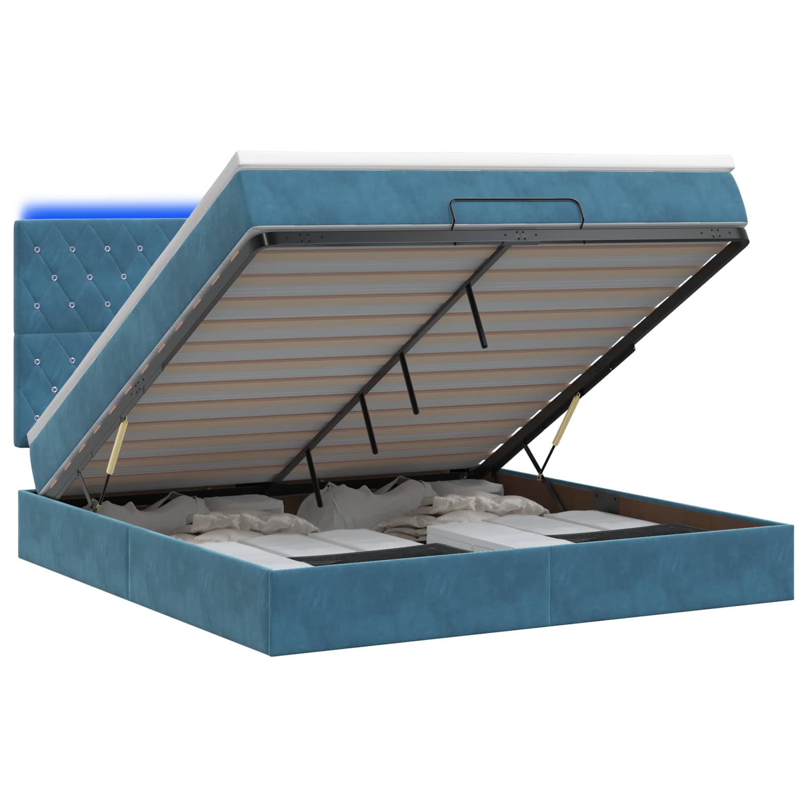 Letto Ottomano con Materasso e LED Blu scuro 140 x 190 cm | homemem39