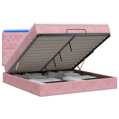 Letto Ottomano con Materasso e LED Rosa 140 x 190 cm Velluto | homemem39