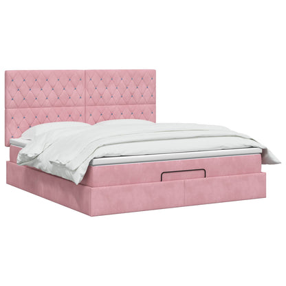 Letto Ottomano con Materasso e LED Rosa 140 x 190 cm Velluto | homemem39