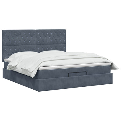 Letto Ottomano con Materasso e LED Grigio Scuro 140 x 200 cm | homemem39