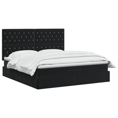 Letto Ottomano con Materasso e LED Nero 140 x 200 cm Velluto | homemem39