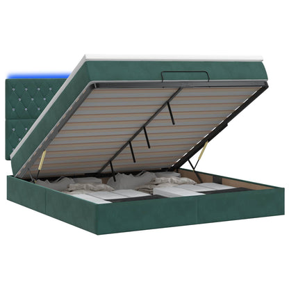 Letto Ottomano con Materasso e LED Verde Scuro 140 x 200 cm