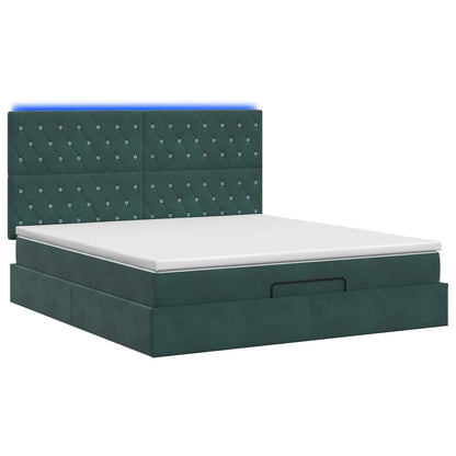 Letto Ottomano con Materasso e LED Verde Scuro 140 x 200 cm