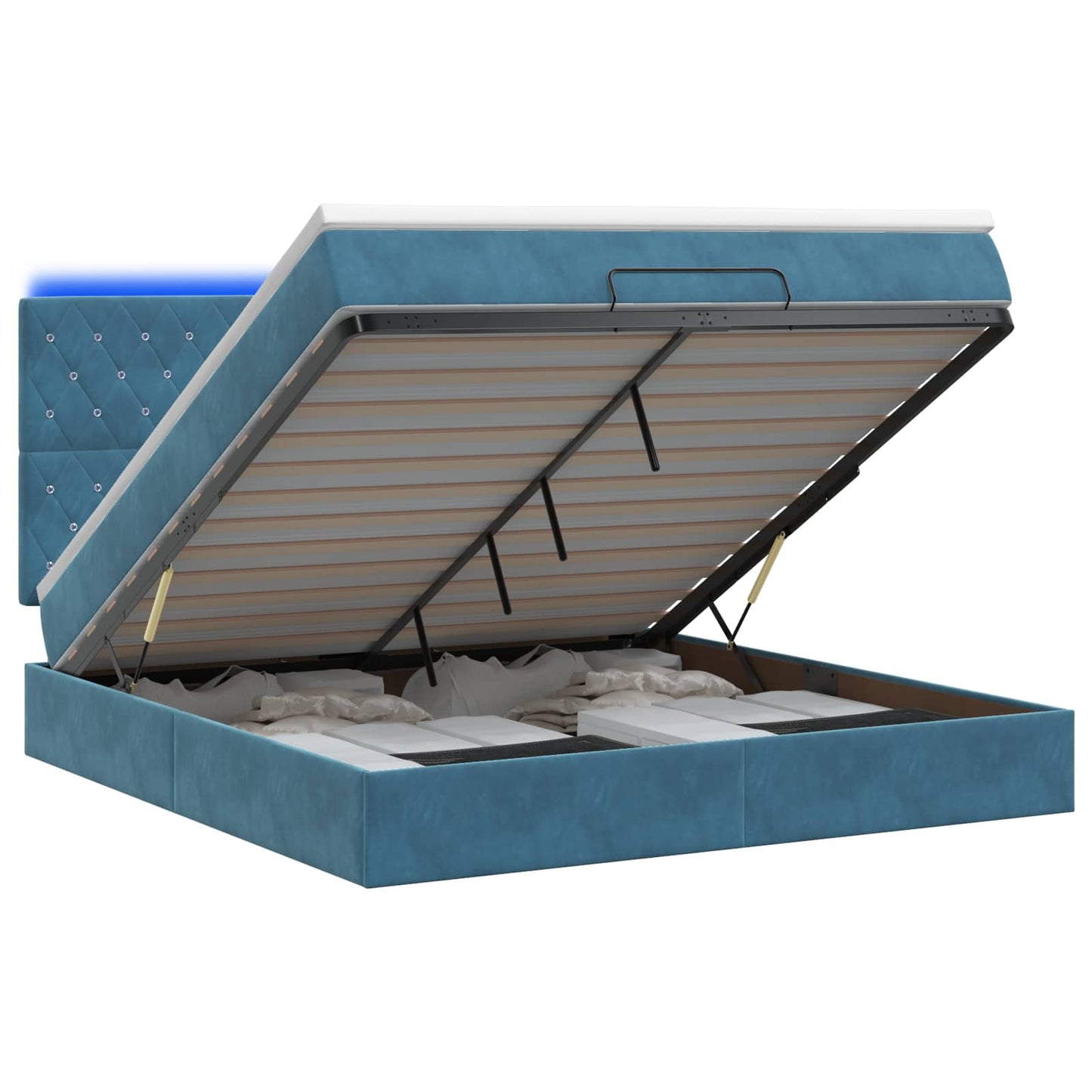 Letto Ottomano con Materasso e LED Blu scuro 140 x 200 cm | homemem39