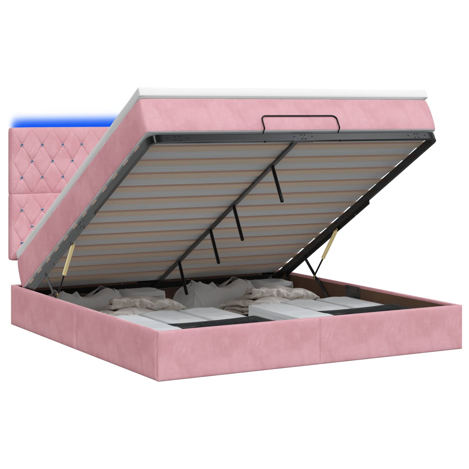 Letto Ottomano con Materasso e LED Rosa 140 x 200 cm Velluto | homemem39