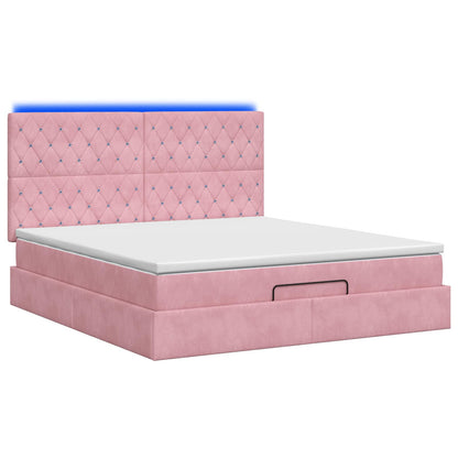 Letto Ottomano con Materasso e LED Rosa 140 x 200 cm Velluto | homemem39
