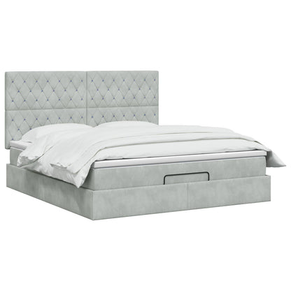 Letto Ottomano con Materasso e LED Grigio Chiaro 160 x 200 cm | homemem39