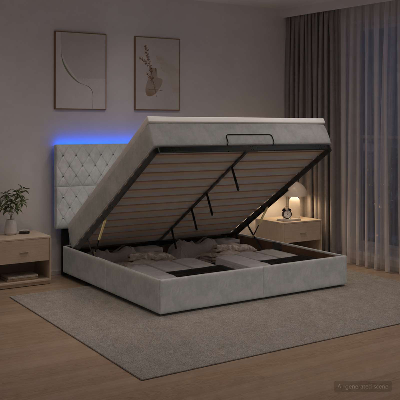 Letto Ottomano con Materasso e LED Grigio Chiaro 160 x 200 cm | homemem39