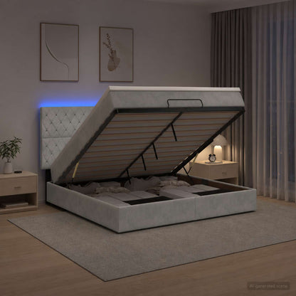 Letto Ottomano con Materasso e LED Grigio Chiaro 160 x 200 cm | homemem39