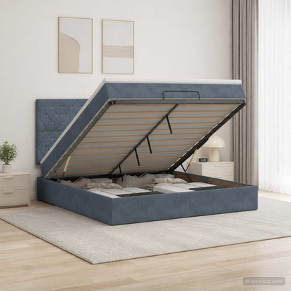 Letto Ottomano con Materasso e LED Grigio Scuro 140 x 200 cm | homemem39